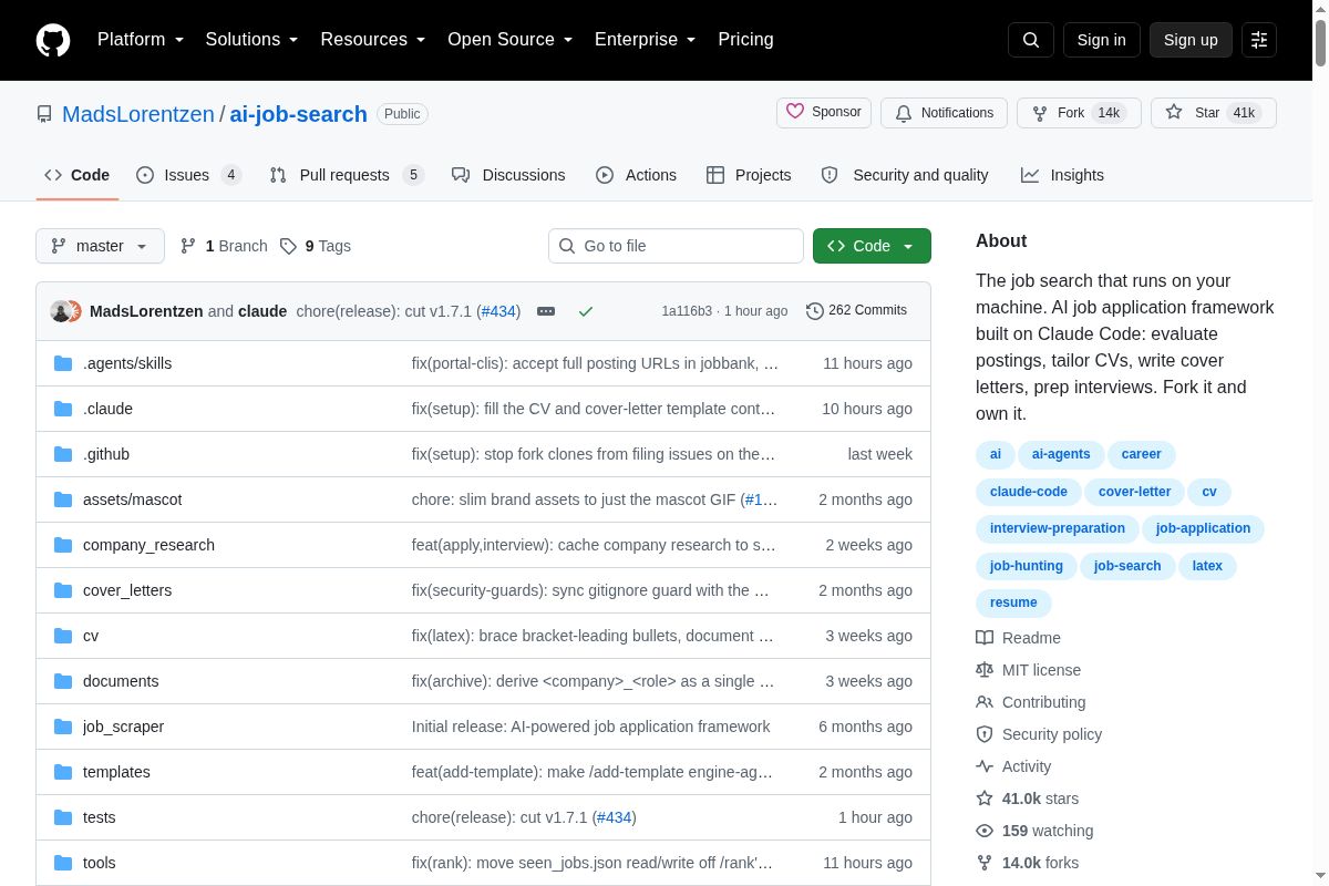 The AI job search framework on GitHub